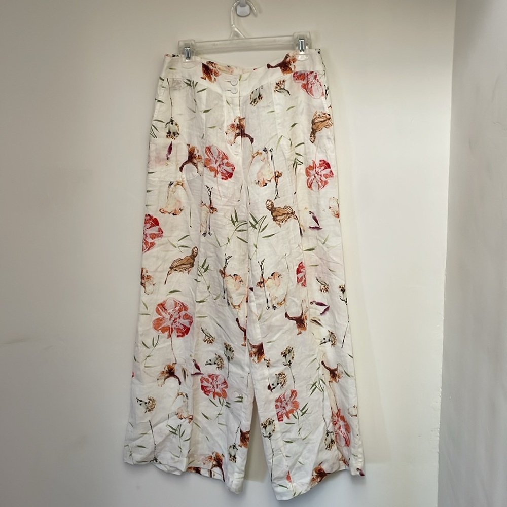 120% Lino Floral-Print High-Waist Linen Pants 100% linen size 46 US 10 $345 - Picture 2 of 5